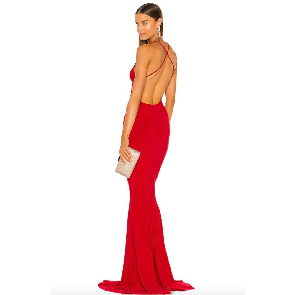 Norma Kamali Velvet Low Back Slip Mermaid Fishtail Gown YELLOW Buttermilk Womens